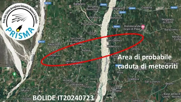 L'area del territorio pordenonese dove si è estinto il meteorite