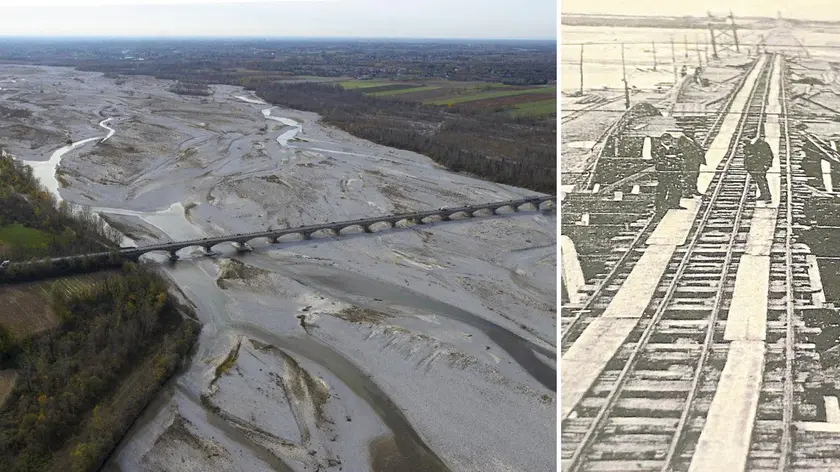 Il ponte sul Tagliamento che congiunge Dignano a Spilimbergo fu inaugurato la mattina del 19 agosto 1923. A destra una foto storica delle fasi di costruzione
