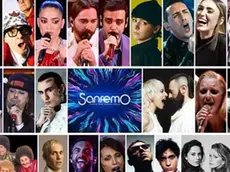 SANREMO 2023 - DA SX IN ALTO: GIORGIA, ARTICOLO 21 + DJ AX, ELODIE, COLAPESC E E DIMARTINO, ARIETE, MOSA', MARA SATTEI, LEO GASSMANN. DA SX, AL CENTRO: MADAME, G. GRIGNANI, ROSA CHEMICAL (LOGO SANREMO), COMA COSE, LEVANTE, ULTIMO. DA SX, IN BASSO: CUGINI DI CAMPAGNA, MR. RAIN, MARGO MENGONI, ANNA OXA, LAZZA, TANANAI, PAOLA & CHIARA, LDA.