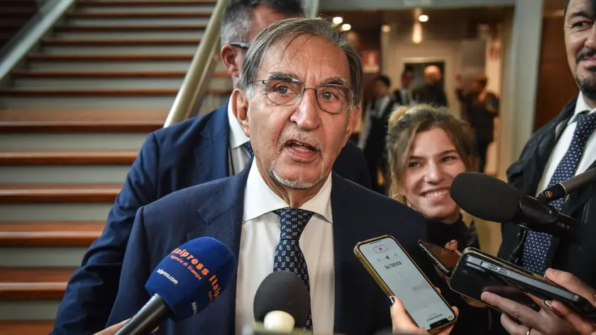 Il presidente del Senato Ignazio La Russa agli Stati Generali dell’Intelligenza Artificial, incontro e confronto tra politica, impresa e non solo a Palazzo Pirelli, Milano 23 Ottobre 2023 ANSA/MATTEO CORNER