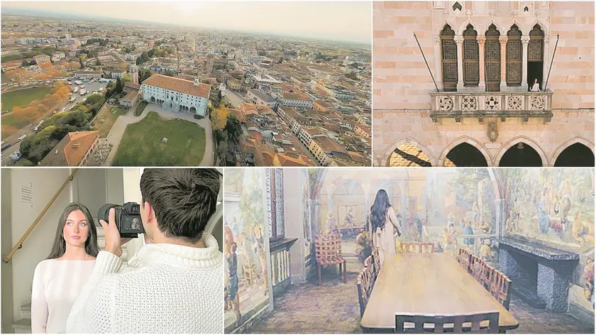 Le immagini dello spot che il Comune pubblicherà sui social e del backstage per la realizzazione del video, con la modella Alice Pozzo fra le stanze di Castello, Casa Cavazzini e affacciata dalla Loggia del Lionello