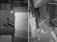 I danni alla parete della banca Credit Agricole e la cassaforte aperta