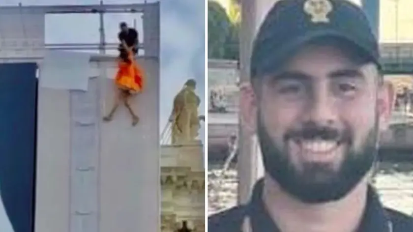 Il momento del salvataggio e Alberto Crispo, 29 anni, agente della Questura di Venezia