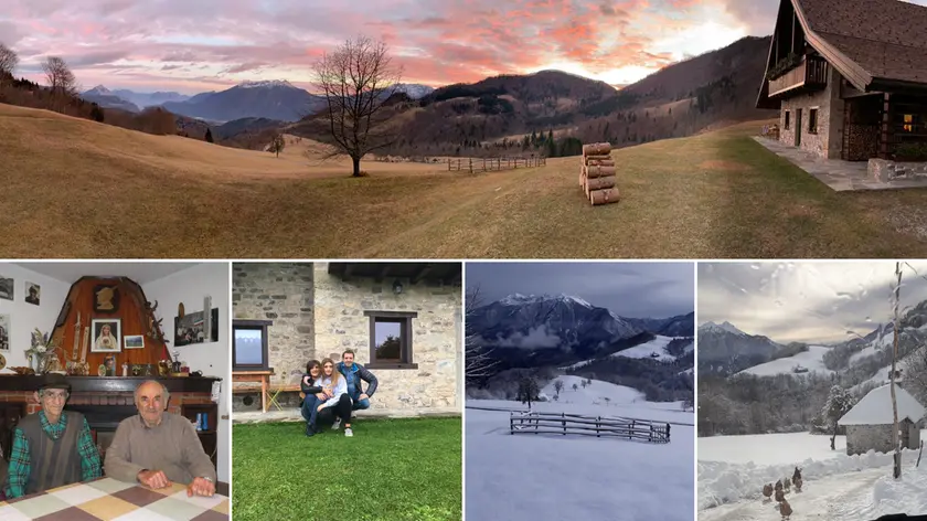 Pani si trova a 1050 metri d’altezza e quando nevica i pochi abitanti sono costretti a scendere a valle, come Michela Bonanni, Carlo Danelon e loro figlia Marta che nella frazione di Raveo hanno sistemato uno stavolo, lavorano a valle ma vivono lassù; nella foto in basso a sinistra Antonio e Giuseppe Adami che mantengono viva la conca con la loro azienda agricola