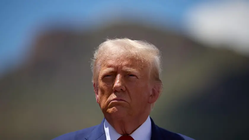 epa11560534 Former President and Republican presidential nominee Donald J. Trump speaks during his visit to the US southern border in Cochise County, Arizona, USA, 22 August 2024. The US presidential election takes place on 05 November 2024. EPA/ALLISON DINNER