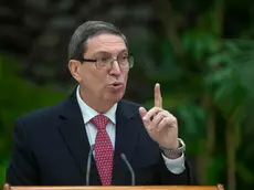 epa11600977 Cuban Foreign Minister Bruno Rodriguez Padilla speaks at the presentation of the report on the impact of US economic sanctions against Cuba, in Havana, Cuba, 12 September 2024. Rodriguez assured that Washington's sanctions against the island constitute an 'economic war' of a 'genocidal nature' and called on US President Joe Biden to lift them 'immediately'. EPA/Yander Zamora