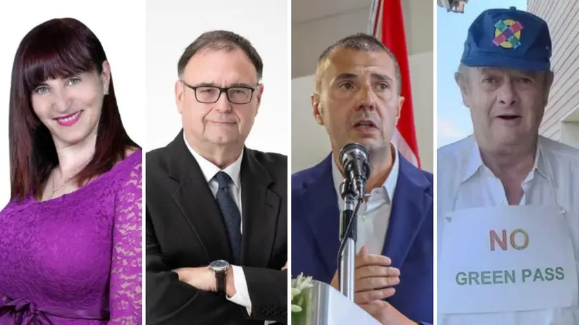 I quattro candidati sindaco che si sfideranno in campagna elettorale: Anna Ciriani, Gianni Zanolin, Alessandro Ciriani e Vitto Claut