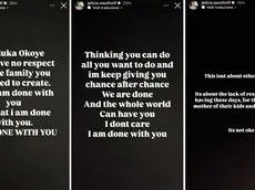 « Non voglio aver più nulla a che fare con te, hai mancato di rispetto alla tua famiglia», così Jelicia Westhoff su Instagram che ha aggiunto che «non va bene che gli uomini trattino male le proprie mogli».