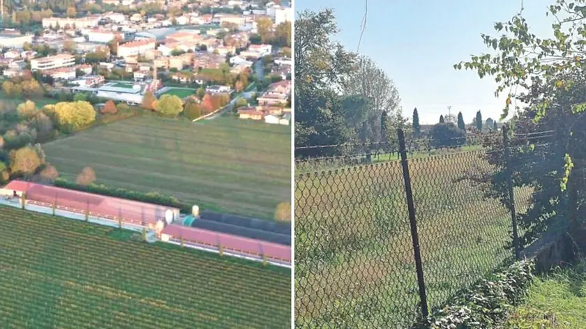 I capannoni dell’azienda agricola che detiene i 25 mila tacchini da abbattere e l’area vista da una strada laterale foto petrussi