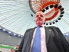 Marco Bucci sindaco di Genova, nel nuovo Palasport di Genova, visto in anteprima prima dell'inaugurazione dei prossimi mesi. Genova, 08 luglio 2024. ANSA/LUCA ZENNARO