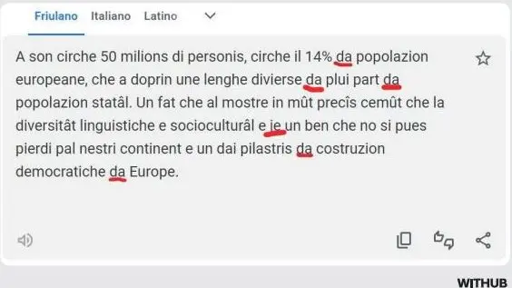 Una traduzione in friulano di un testo con Google Translate