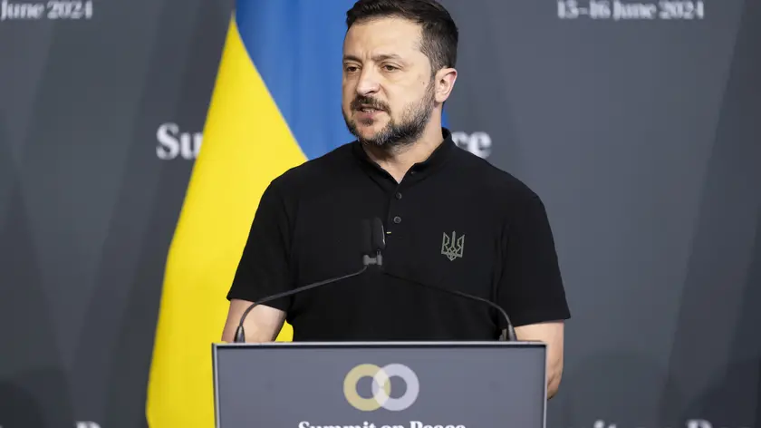 epa11415118 Ukrainian President Volodymyr Zelensky speaks during the closing Media conference during the Summit on peace in Ukraine in Stansstad near Lucerne, Switzerland, 16 June 2024. International heads of state gather on 15 and 16 June at the Buergenstock Resort in central Switzerland for the two-day Summit on Peace in Ukraine. EPA/ALESSANDRO DELLA VALLE / POOL EDITORIAL USE ONLY