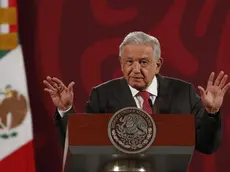 epa10185833 Mexican President Andres Manuel Lopez Obrador (AMLO) speaks during a press conference at the National Palace in Mexico City, Mexico 15 September 2022. The Mexican government has released over 2,500 inmates since 2018 during the Presidency of Andres Manuel Lopez Obrador, thanks to the Amnesty Law introduced by the head of state, whose mandate runs untils 2024. EPA/MARIO GUZMAN
