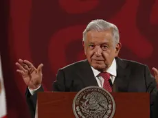 epa10185833 Mexican President Andres Manuel Lopez Obrador (AMLO) speaks during a press conference at the National Palace in Mexico City, Mexico 15 September 2022. The Mexican government has released over 2,500 inmates since 2018 during the Presidency of Andres Manuel Lopez Obrador, thanks to the Amnesty Law introduced by the head of state, whose mandate runs untils 2024. EPA/MARIO GUZMAN