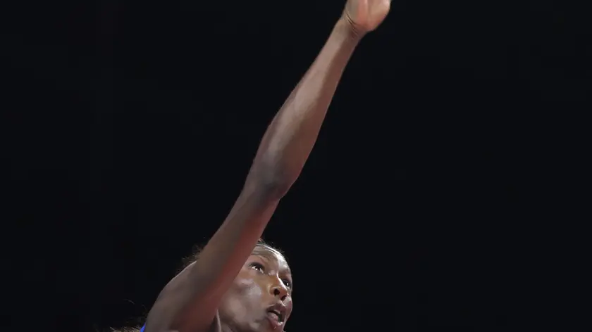 epa10834169 Paola Ogechi Egonu of Italy in action during the EuroVolley Women 2023 semi finals volleyball match between Turkey and Italy, in Brussels, Belgium, 01 September 2023. EPA/OLIVIER MATTHYS