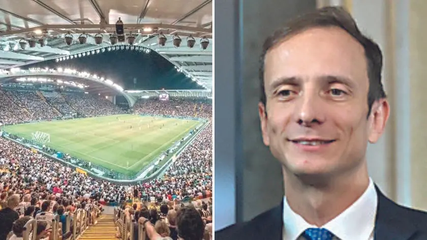 Lo stadio Friuli-Bluenergy stadium di Udine e il presidente del Friuli Venezia Giulia Massimiliano Fedriga