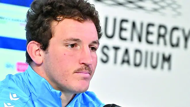 Michele Lamaro, capitano dell’Italia del rugby nel corso della conferenza stampa allo stadio