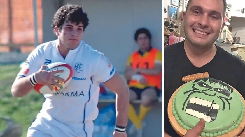 Nicolas Taddia ex giocatore di rugby, lavorava come barman a Lignano: a destra sorride stringendo l’immagine dell’Incredibile Hulk