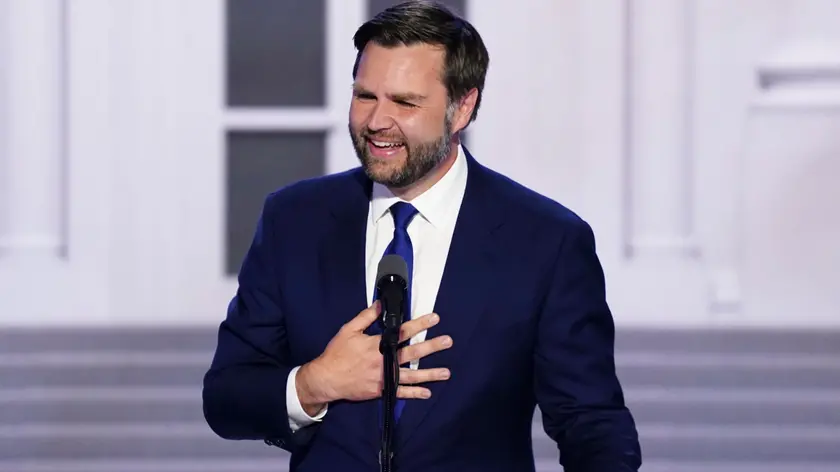 epa11484654 Republican vice presidential candidate Senator JD Vance of Ohio delivers remarks on the third day of the Republican National Convention (RNC) in the Fiserv Forum in Milwaukee, Wisconsin, USA, 17 July 2024. The convention comes days after a 20-year-old Pennsylvania man attempted to assassinate former president and current Republican presidential nominee Donald J. Trump. The 2024 Republican National Convention is being held 15 to 18 July 2024 in which delegates of the United States’ Republican Party select the party's nominees for president and vice president in the 2024 United States presidential election. EPA/SHAWN THEW
