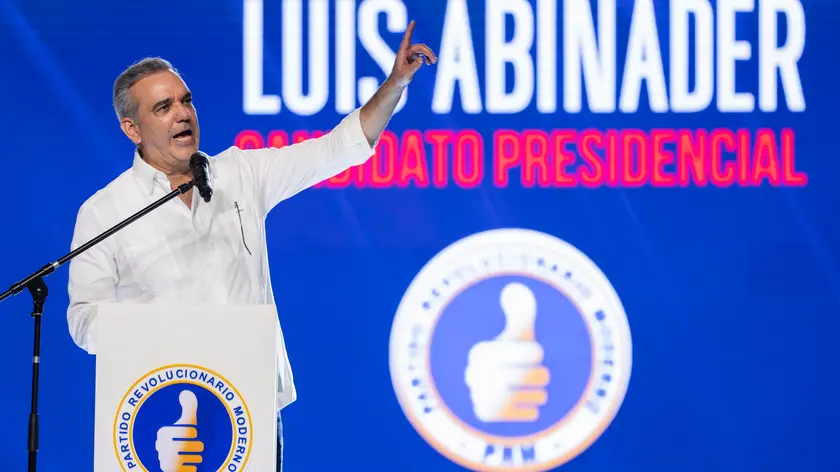 epa11334101 President and candidate for reelection Luis Abinader speaks at a campaign event in Santo Domingo, Dominican Republic, 11 May 2024. With eight days to go before the presidential and legislative elections in the Dominican Republic, the candidates for head of state, Senate and Chamber of Deputies are in the final stages of the campaign. EPA/Orlando Barria