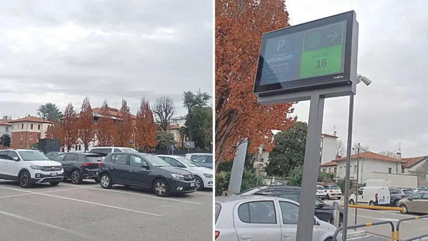 Da destra le auto ferme e il led che indica i posti liberi