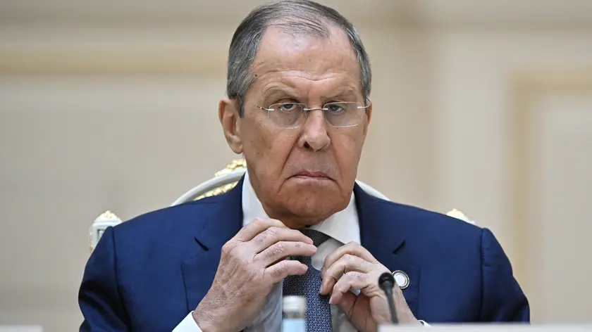 epa11373500 Russian Foreign Minister Sergei Lavrov attends the meeting between Russian President Putin (not pictured) and Uzbek President Mirziyoyev (not pictured) at the Kuksaroy Presidential Palace in Tashkent, Uzbekistan, 27 May 2024. Vladimir Putin is on his two-day state visit to Uzbekistan. EPA/SERGEY BOBYLEV/SPUTNIK/KREMLIN POOL MANDATORY CREDIT
