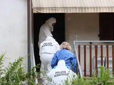 I rilievi della polizia scientifica sul luogo del duplice omicidio a Fano, 24 giugno 2024. L'uomo, di 75 anni, ha la testa fracassata con un corpo contundente, la moglie di 70 è stata soffocata forse per strangolamento. A dare l'allarme il figlio poco più che 40enne che abita al piano di sopra dell'abitazione. L'uomo, che ha dichiarato di essere estraneo all'uccisione dei genitori, è sotto interrogatorio. Nella casa c'è stata una lotta, l'anziano ha tentato di difendersi senza riuscirci. ANSA/ DAVIDE GENNARI