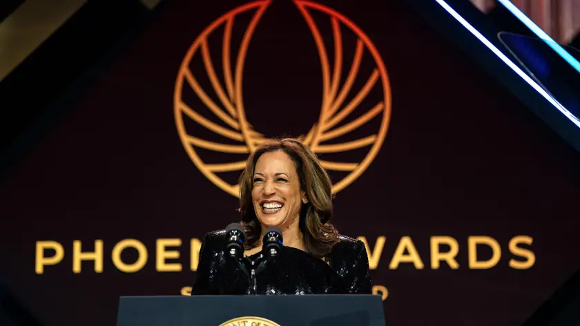 epaselect epa11605081 US Vice President Kamala Harris speaks during the 2024 Phoenix Awards Dinner in Washington, DC, USA, 14 September 2024. The dinner, hosted by the Congressional Black Caucus (CBC) and the Congressional Black Caucus Foundation (CBCF), honors the work done by the two groups to uphold democratic norms and institutions and chart a pathway for progress for Black Americans. EPA/Kent Nishimura / POOL