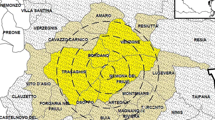 L'epicentro del terremoto a Bordano