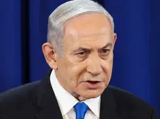 epa11476470 Israeli Prime Minister Benjamin Netanyahu speaks during a press conference amid the ongoing conflict in Gaza between Israel and Hamas, in Tel Aviv, Israel, 13 July 2024. EPA/NIR ELIAS / POOL