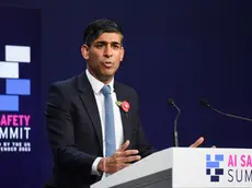 epa10954942 British Prime Minister Rishi Sunak speaks during a news conference on day two of the AI Safety Summit 2023 at Bletchley Park, Milton Keynes, Britain, 02 November 2023. The summit, organised by the UK Government, considers the risks of AI and how they can be mitigated through internationally coordinated action, and is running from 01 to 02 November 2023. EPA/CHRIS J. RATCLIFFE / POOL