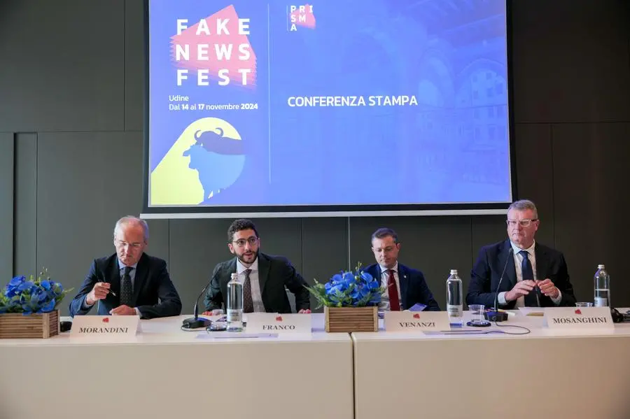 La presentazione del Fake News Festival. A partire da sinistra Morandini, Franco, Venanzi e Mosanghini