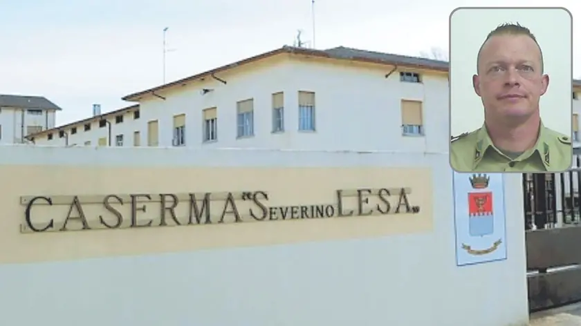 La caserma Lesa a Remanzacco e, nel riquadro, il luogotenente Andrea Dolo
