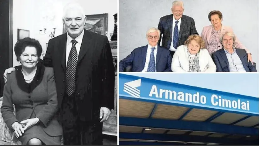 Armando Cimolai e sua moglie Albina Poles. A destra una foto di famiglia