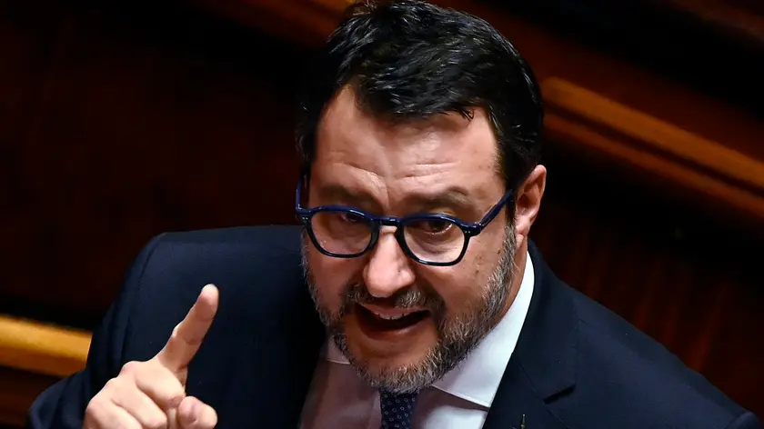 Il ministro delle Infrastrutture e dei Trasporti, Matteo Salvini, durante il question time in Senato, Roma, 15 febbraio 2024. ANSA/RICCARDO ANTIMIANI