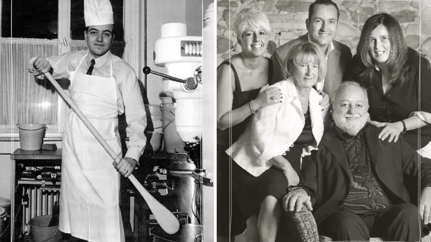 Edoardo Roncadin nel 1969 a sinistra; a destra con la sua famiglia (Credit foto Sito Roncadin)