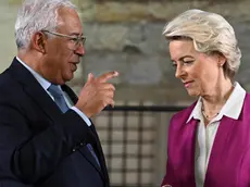 epa10226641 Portugal’s Prime Minister Antonio Costa and European Commission President Ursula von der Leyen (R) during the Meeting of the European Political Community in Prague, Czech Republic, 06 October 2022. The first meeting of the European Political Community brings together leaders from across the continent including non EU members countries with the aims to foster political dialogue and cooperation and to strengthen the continent's security, stability and prosperity, a statement by the European Council reads. EPA/FILIP SINGER