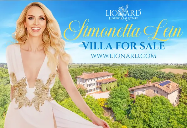 L'annuncio immobiliare con un primo piano dell'influencer Simonetta Lein