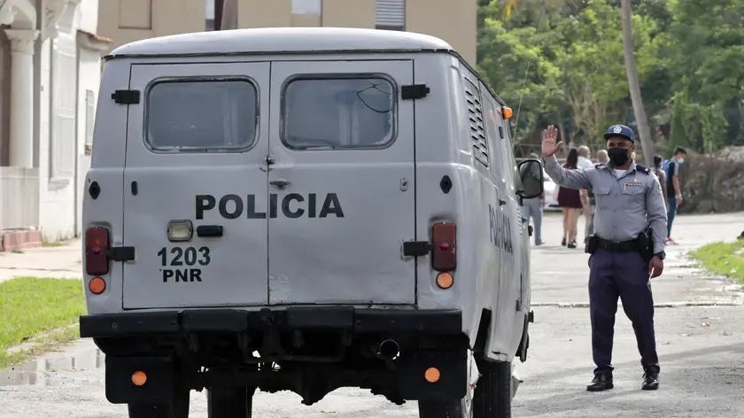 epa09986587 A police van arrives to the court where the trial against Cuban artists and dissidents, Luis Manuel Otero Alcantara and Maiykel Castillo, 'El Osorbo', will take place in Havana, Cuba, 30 May 2022. The trial against Cuban artists and dissidents Luis Manuel Otero Alcantara and Maiykel Castillo, 'El Osorbo', began this morning amid strong security measures in Havana. Otero Alcantara and Castillo, for whom the prosecution is asking for 7 and 10 years in prison, respectively, have been in provisional prison since last year. Otero Alcantara is accused of alleged crimes of insulting the country’s symbols, contempt and public disorder while Castillo is responsible, according to the Prosecutor’s Office, for the alleged crimes of contempt, 'defamation of institutions and organizations and of heroes and martyrs', attack and public disorder. The human rights NGOs Human Rights Watch (HRW) and Amnesty International (AI) have demanded that they be released 'immediately and unconditionally'. EPA/ERNESTO MASTRASCUSA