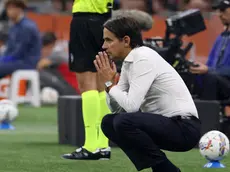 Inter Milan’s coach Simone Inzaghi reacts during the Italian serie A soccer match between Fc Inter and Ac Milan at Giuseppe Meazza stadium in Milan, 22 September 2024. ANSA / MATTEO BAZZI