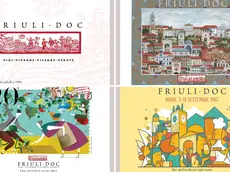 In alto a sinistra, in senso orario la prima locandina del 1995, quella del decennale del 2004, i 20 anni nel 2014 e poi quella del 2017