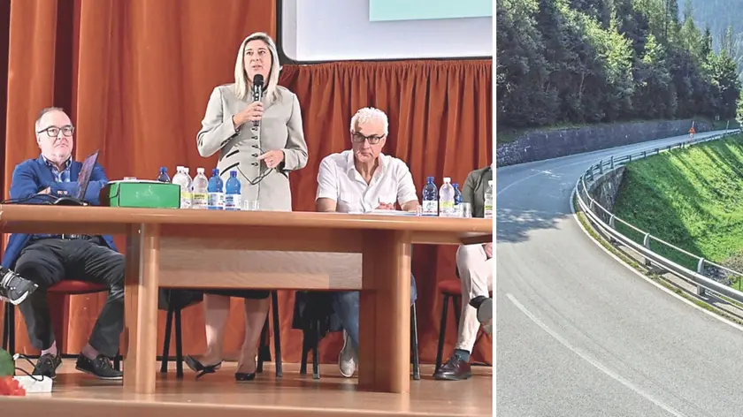 A sinistra l’intervento dell’assessore regionale Cristina Amirante con i sindaci, a destra una strettoia a Rigolato