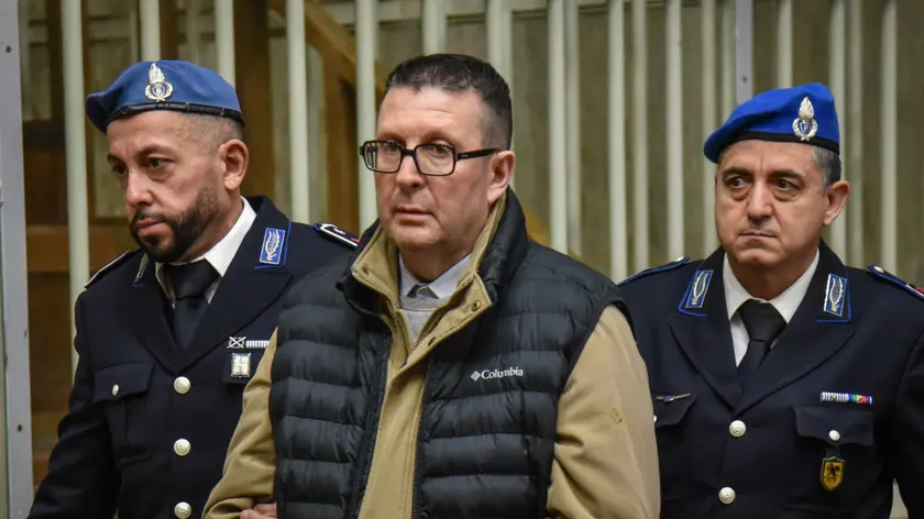 Alessandro Maja arriva in Corte d'Assise d'appello per il processo per la strage di Samarate, Milano 14 Febbraio 2024 ANSA/MATTEO CORNER