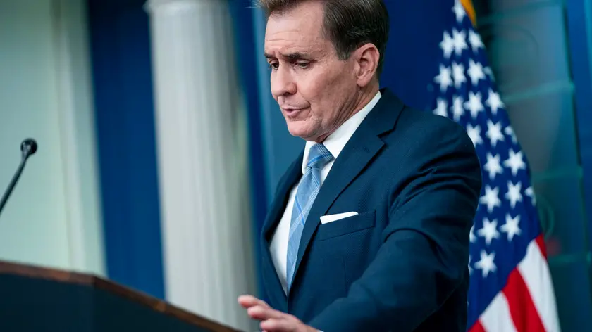 epa11612750 National Security Communications Advisor John Kirby speaks during the daily press briefing in the James S. Brady Briefing Room at the White House in Washington, DC, USA, 18 September 2024. EPA/BONNIE CASH / POOL