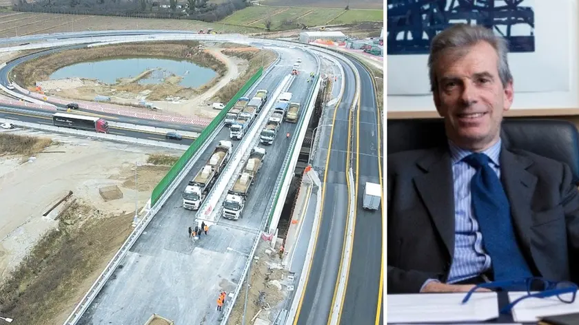 Uno degli ultimi lavori sull’A4 di Autovie Venete e, a destra, l'imprenditore Marco de Eccher