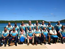 epa11570292 Pacific Nation leaders pose for a family photograph ahead of the leader's retreat during the 53rd Pacific Islands Forum Leaders Meeting in Nuku'alofa, Tonga, 29 August 2024. Leaders from Pacific Island nations are gathering in Tonga for the 53rd Pacific Islands Forum Leaders Meeting. EPA/LUKAS COCH AUSTRALIA AND NEW ZEALAND OUT