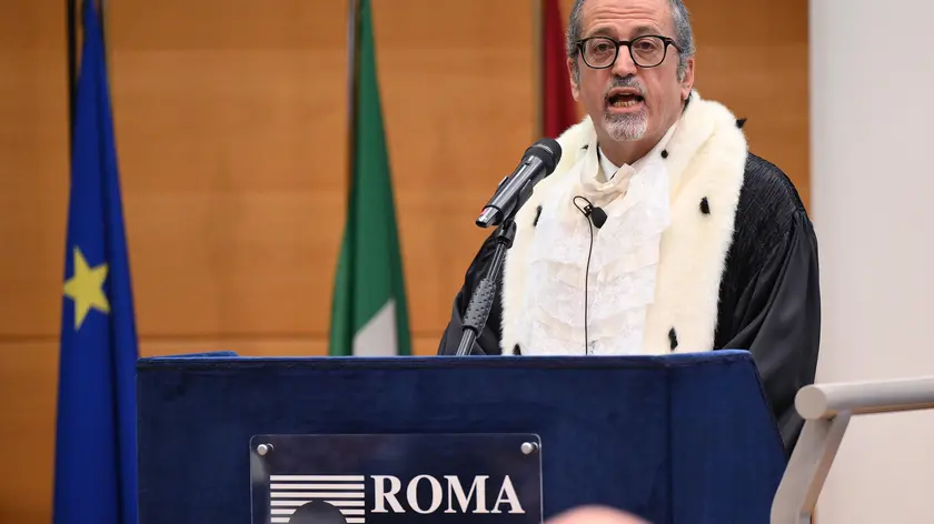 Il rettore Massimiliano Fiorucci durante la cerimonia di inaugurazione dell'Anno Accademico 2023-2024 dell'universita' Roma Tre, Roma, 02 febbraio 2024. ANSA/ETTORE FERRARI