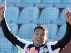 Columbian forward of Udinese Luis Muriel jubilates after scoring the goal during the Serie A soccer match Udinese-Inter at the Friuli stadium in Udine, Italy, 06 January 2013. ANSA/ALBERTO LANCIA