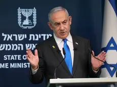 epa11584955 Israeli Prime Minister Benjamin Netanyahu during a press conference for the international media at the Government Press office in Jerusalem, 04 September 2024. The Israeli Prime Minister said that in order prevent Hamas from rearming , Israel 'must have control' over Philadelphi Corridor, a narrow strip of land along the border between the Gaza Strip and Egypt. EPA/ABIR SULTAN EPA POOL