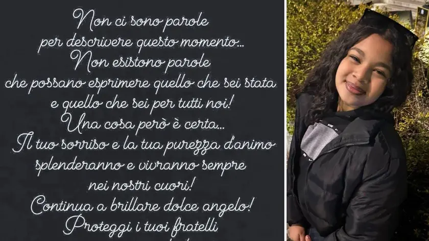 Una parte del pensiero di saluto scritto sulla pagina social dell’Opera Sacra Famiglia di Pordenone e, a destra, Safaa Mouhdi